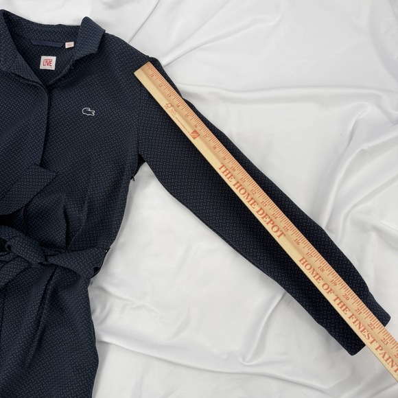 Lacoste Live Sz S Geometric Belted Piqué Long Sleeve Shirt Dress Sporty Preppy - Picture 6 of 6